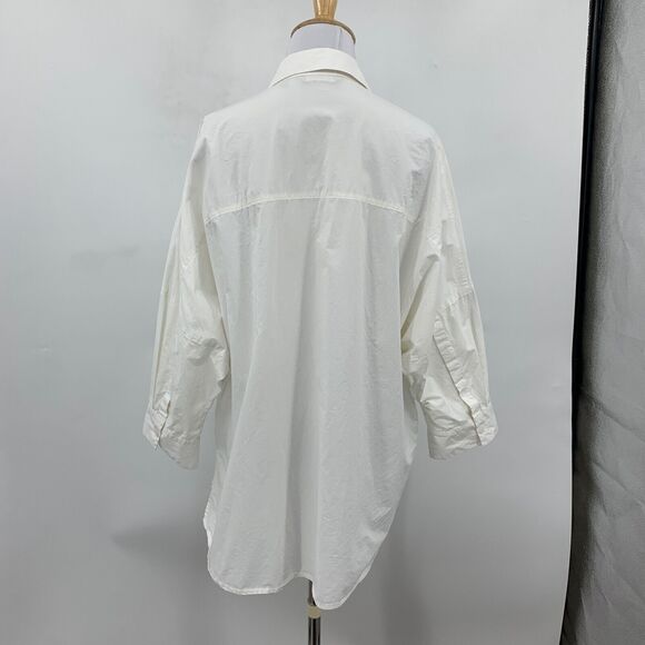 Athleta Shirt Womens XS Extra Small Ivory Button Front Quarter Sleeve Poplin - Picture 8 of 15